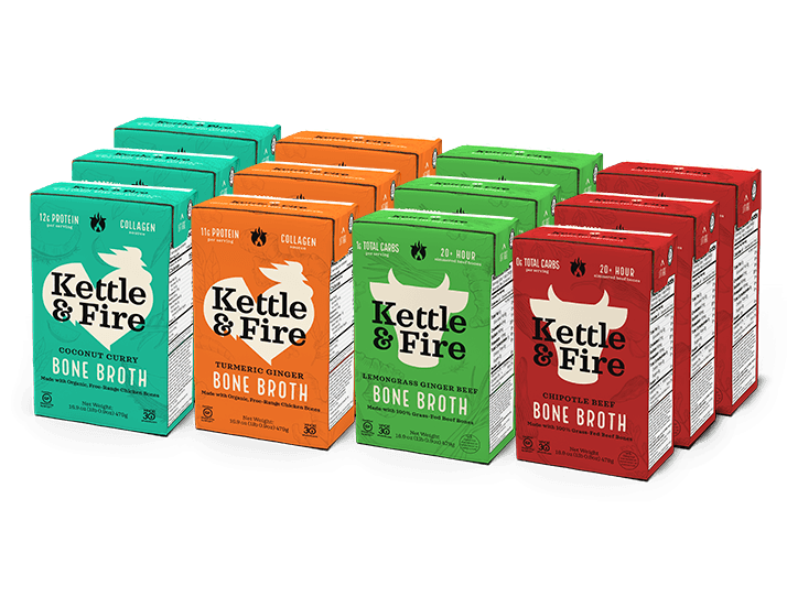 12-Pack: Lemongrass - Chipotle - Coconut - Turmeric Bone broth Kettle & Fire 